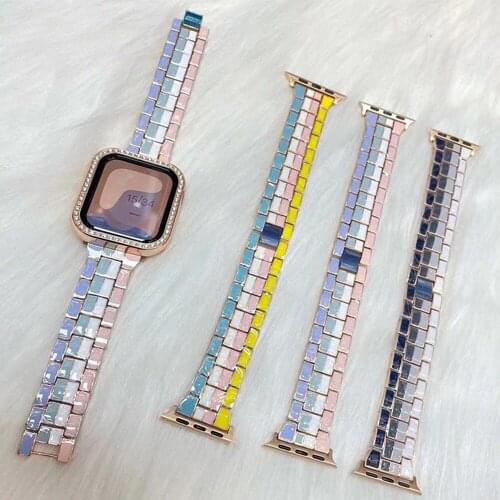 Suitable for Apple Watch 1 2 3 4 5 6 Generation Metal Strap 38MM 40MM 42MM 44MM Rainbow Steel Belt Fashion Wristband Woman
