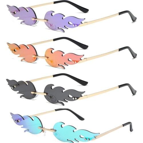 Rimless Wave Sunglasses Fire Flame Sunglasses Streetwear Car Driving Glasses Trending Narrow Fashion UV 400 Eyewear