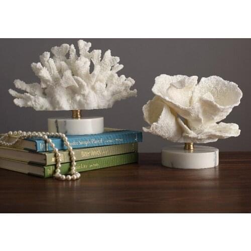 Modern Creative White Simulation Coral Furnishing Marble Base Living Room Countertops Exquisite Resin Crafts Home Decoration