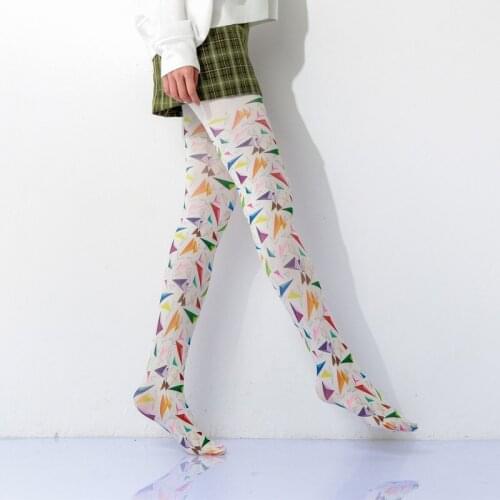 Stereo Color Triangular Geometry Printed Women Pantyhose Free Shipping