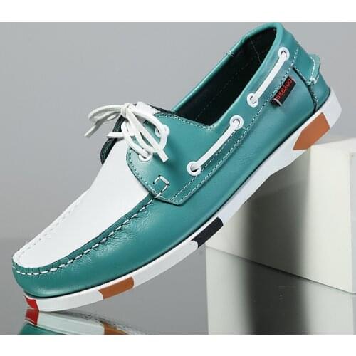 Leather Men Casual Shoes Fashion Docksides Boat Shoes England Mens Flats Lace Up Men Loafers British Style Classic Lazy Shoes