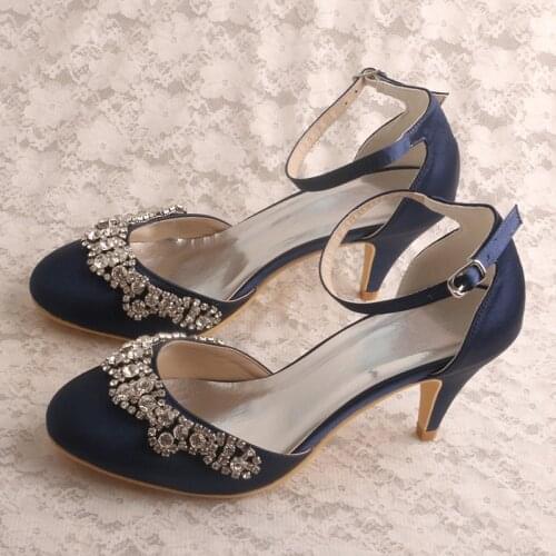 Your own Brand Shoes online Navy Satin Kitten Heel Party Shoes