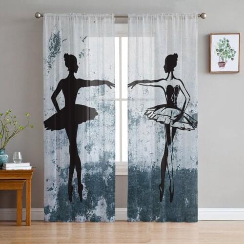 Girl Ballet Dancer Danced Wall Curtain For Living Room Transparent Tulle Curtains Window Sheer For The Bedroom Accessories Decor