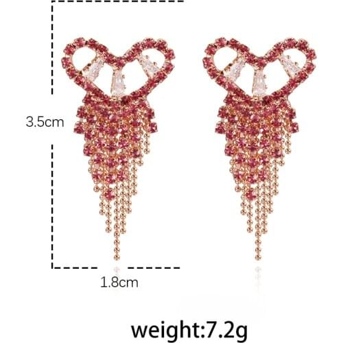 Women Earrings Full Of Zircon Short Tassel Heart-shaped Earrings Banquet Engagement Earrings To Give Girlfriend A Birthday Gift