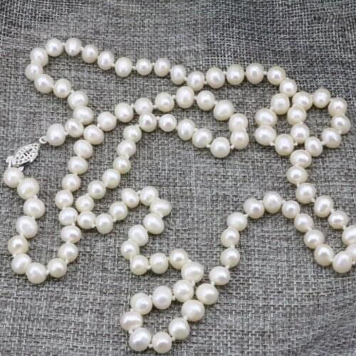 Fashion necklace pearl jewelry making 7-8mm natural pearls white beads for women long chain charms high grade gifts 36inch B3239