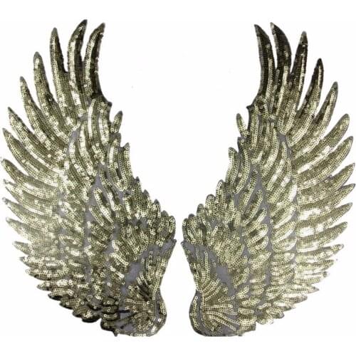 1 Pair Sequins Patch Gold Silver Color Angel Wings Patches For Kids Clothes Sew-on Embroidered Patch Motif Applique