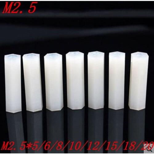 1000pcs/lot White Nylon standoff M2.5*5/6/8/10/12/15/18/20 2.5mm female to female nylon plastic spacer long hex nut
