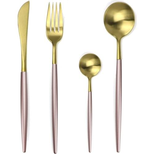 16Pcs/Lot Silverware Exquisite Creative Dinner set 304 Stainless Steel Cutlery Gold Silver Steak Knife Fork Scoop Teaspoon For 1