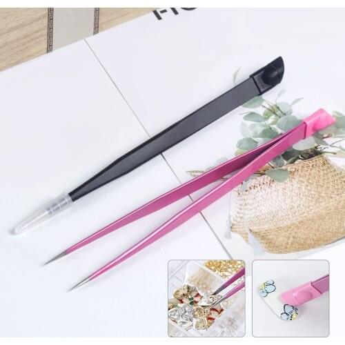 2 Head Nipper Rhinestone Picking Tool False Eyelash Nail Art Tool Stainless Steel Black Curved Straight Eyebrow Tweezers