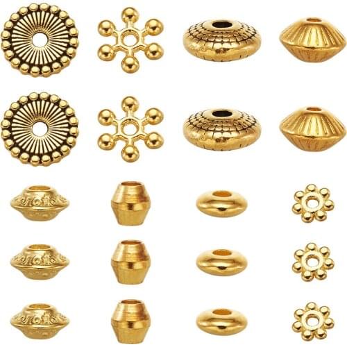 320pcs/box Pandahall Alloy Brass Bead Spacers Flat Round Bicone Rondelle Flower Beads for Jewelry Making DIY Mixed Color