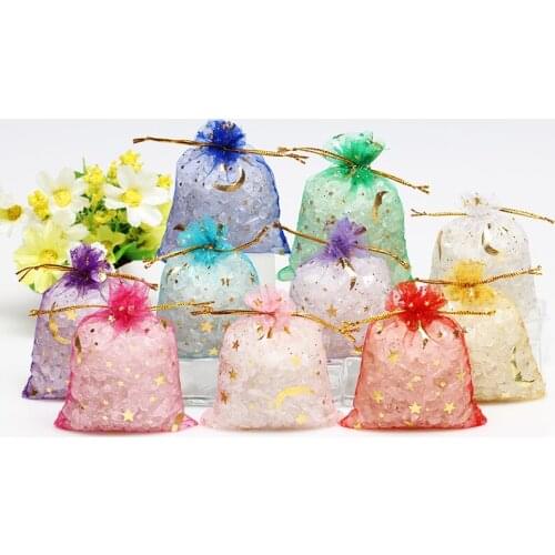 50pcs Hot Pink Moon Star Jewelry Packaging Bags Drawstring Gift Bag Organza Pouches for Candy Wedding Decoration Gift Bag Chris