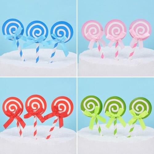 6 pcs Lovely Lollipop Cupcake Cake Topper Happy Birthday Decoration Wedding Party Decor Cake Decorating Supplies Accessories