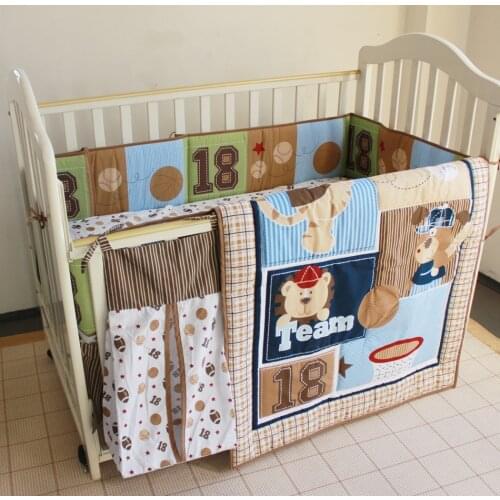 Promotion! 5PCS embroidery Cartoon Baby Bedding Set Baby cradle c,include(bumper+duvet+bed cover+bed skirt+diaper bag)