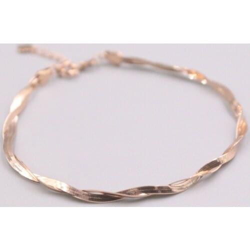 Au750 Real 18K Rose Gold Bracelet For Women Female Weave Blade Snake Shiny Curb Adjustable Bracelet Women Gift