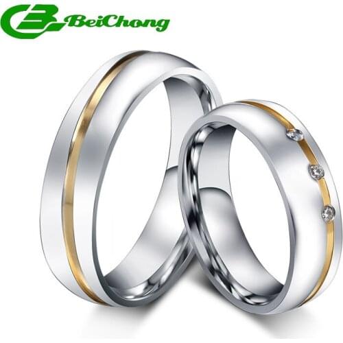 Beichong Famous Brand Lovers Rings Men Women Silver CZ Stainless Steel Rings for Women and Men Wedding Jewelry