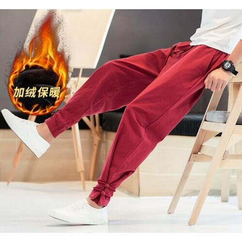 Male Clothes Streetwear mens plus size XL spring autumn harem pants thick fleece velvet warm leggings loose style casual fashio
