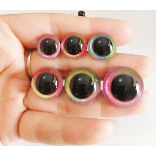 20pcs/lot 13--40mm round clear safety toy eyes +glitter rainbow fabric+hard washer for diy doll findings--mixed color