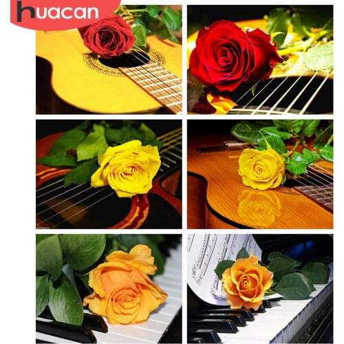 HUACAN Diamond Painting New Flower Rose Rhinestones 5D DIY Diamond Embroidery Landscape Guitar Piano Mosaic Handmade Gift