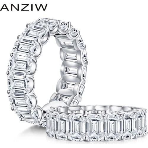 925 Sterling Silver Emerald Cut Eternity Engagement Ring Simulated Diamond Wedding Silver Full Eternity Ring Jewelry