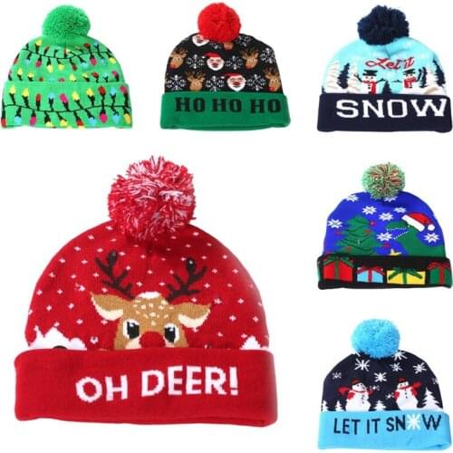 Colorful LED Christmas Santa Claus Hat Knitted Light Up Hat LED Dazzling Lights Decoration Christmas Hat Luminous Hat