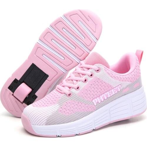 Size 31-39 Roller Skate Tennis Shoes for Kids Girls Mesh Sneaker with Double Wheels Children Boy Girl Skating Sneakers Shoes