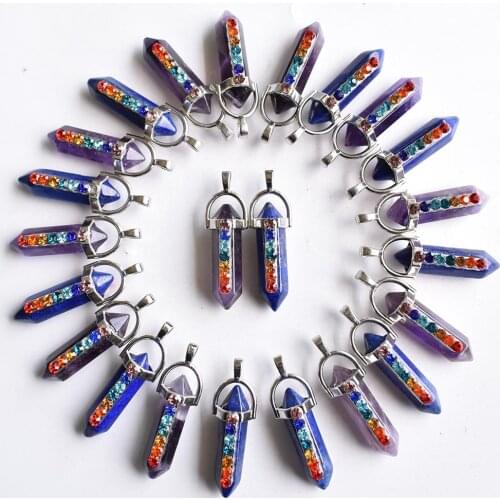 7 Chakra Natural stone amethysts lapis Quartz Obsidian pendant for diy Jewelry making necklace Accessories 20pcs/lot Wholesale