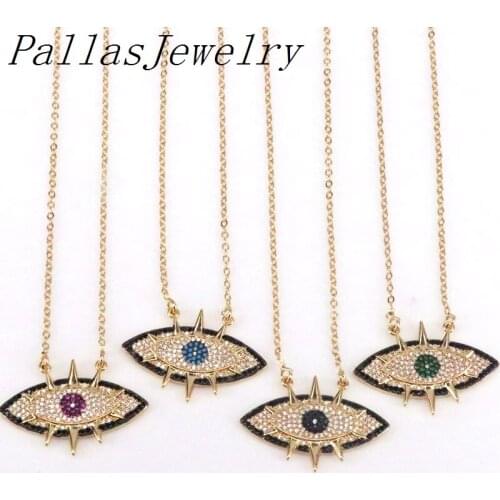 5Pcs fashion luxury cz micro pave pendant necklace,crystal cubic zirconia eye necklace jewelry