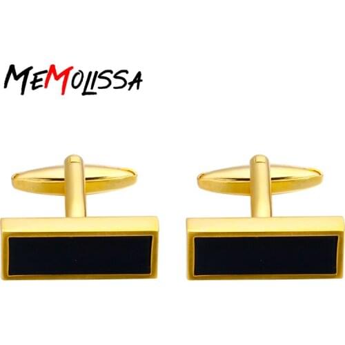 Fashion Gold Color Square Shirt Cufflinks for Mens Gifts Brand Cuff Buttons Black Cuff Links High Quality Abotoaduras Jewelry