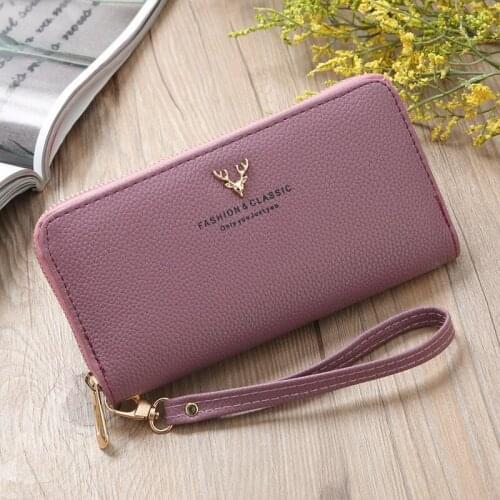 Fashion Deer Head Zipper Wallet Women Long Clutch Purse Handbag Phone Case Coin Pocket Credit Bank ID Card Holders Bag XB241