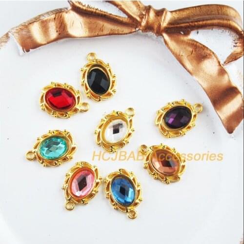 Fashion 16Pcs New Flower Charms Gold Plated Retro Oval Mixed Crystal Pendants 11x15mm