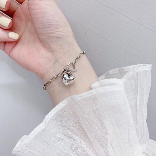 Fashion Retro Silver Color Heart Shape Charm Bracelet For Women Jewelry With OT Clasp