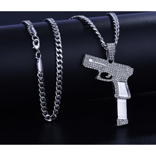 Bing Bing Rock Hip Hop Iced Out Rope Chain Gun Square Pendants Necklaces for Men Fashion Jewelry Gold Sliver Chain Wholesale