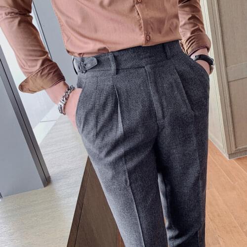 Men Autumn Streetwear Business Casual Slim Fit Pant Office Trousers Men Korean Style Fall Fashion All-match Straight Pants White