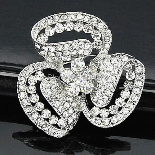 NO MINIMUM ORDER!!Retail Vintage Silver Tone Crystal Flower Jewelry Brooch For Wedding Luxury Floral Women Costume Brooch
