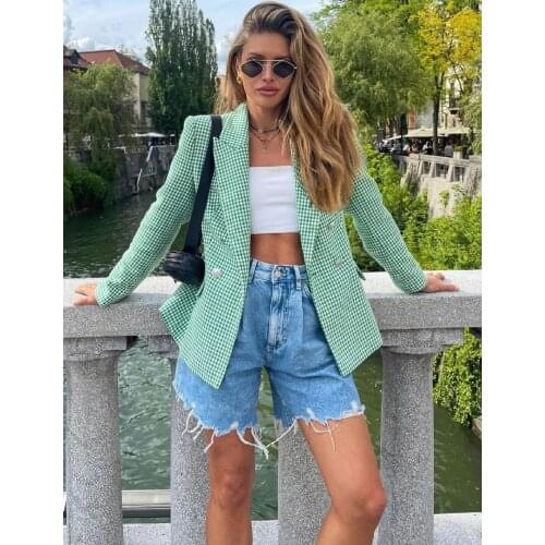 New arrive women hot sale Fashion houndstooth Street trendsetter retro double button casual fashion suit coat