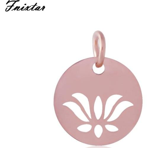 Fnixtar Great Quality Steel Hollow Lotus Round Charm Fits Necklace Bracelet DIY Jewelry Making Gold Color Metal Charm 10pcs/lot