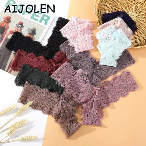 AIJOLEN Solid Color Large Size Sexy Womens Thong T-pants Transparent Lace Sexy Underwear Womens Cotton File V-Waist Underpants