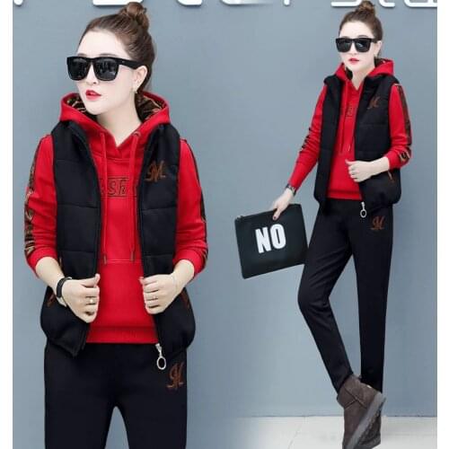 Autumn and winter new Fashion women suit womens tracksuits casual set with a hood fleece sweatshirt three pieces set
