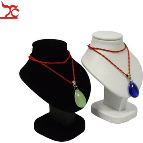 Mini Pendant Jewelry Display Bust White PU Holder Black Velvet Mannequin Necklace Rack Stand Wooden Portrait Model 11cm