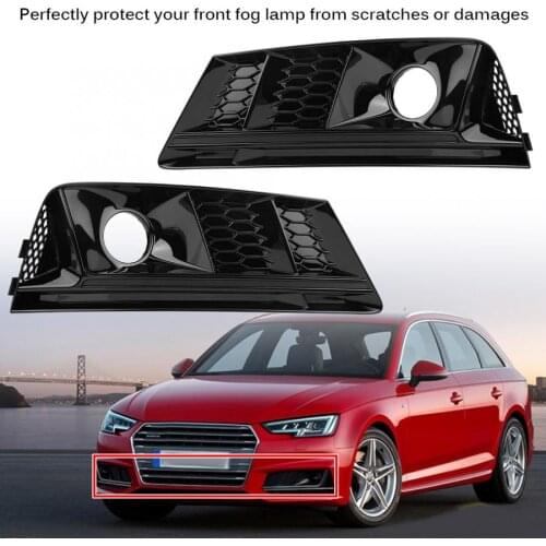 2pcs for S4 Style Glossy Black Front Bumper Fog Light Grilles w/ ACC for Audi A4 B9 2017-2018 car-styling accessories