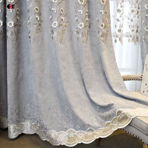 Luxury Chenille Jacquard Blackout Curtains for Bedroom Living Room Elegant Embossed Floral Window Drapes Panels