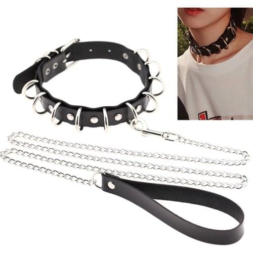Sexy punk Choker Rivets Collar Big D Round leather Glowing Bondage Goth jewellery women gothic Fashion necklace punk jewelry