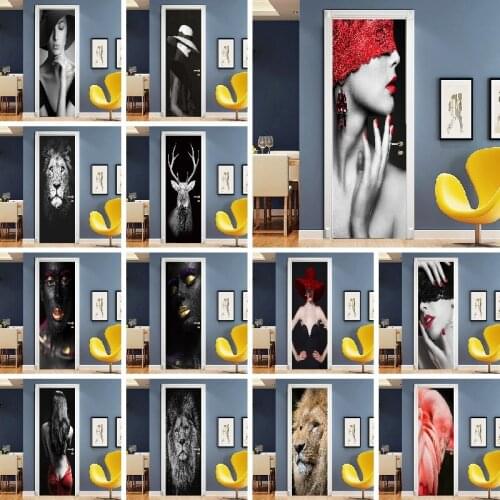 Modern Character Door Stickers Ladies Art Posters Home Decoration Room Cabinet Doors Waterproof Self-Adhesive Pvc Door Stickers