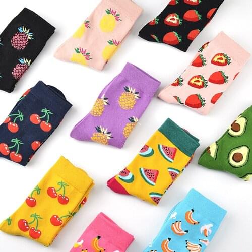 Cute Cartoon Fruit Print Avocado Banana Cherry Peach Girls Kawaii Socks meias Korean Harajuku Autumn Winter happy Socks