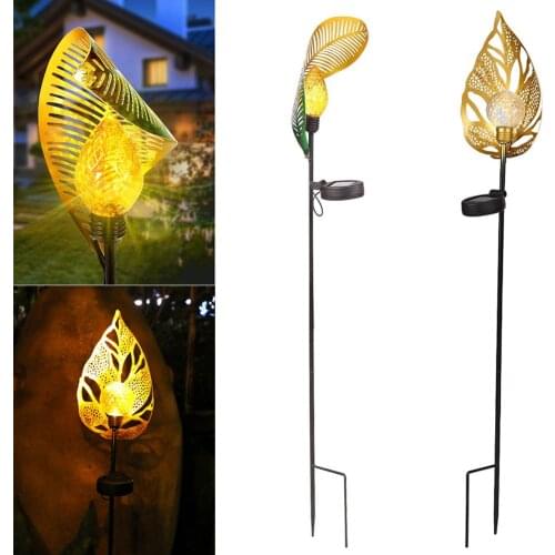 LED Solar Plant Leaf Light Iron Solar Garden Light Flame Effect Waterproof Solar Lamp Outdoor Landscape Lights for Walkway Lawn
