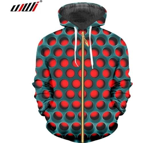 UJWI Zip Hoodies Adult New Long Sleeve Funny 3D Pullover Print Red Black Mesh Streetwear Big Size Habiliment Man Zipper Coat