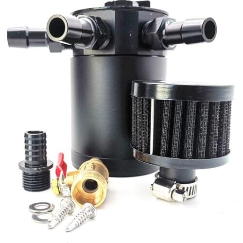 Universal 3-Port Oil Reservoir Catch Can Tank with Filter Drain Valve Breather