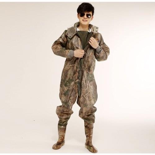 Thicken Waterproof Whole Body Fishing Wear-resisting Waders Pants With Boots Camouflage Men Women Wading Trousers HW067
