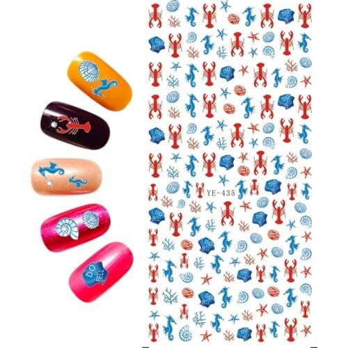 WATER TRANSFER DECAL NAIL STICKER CARTOON MARINE LOBSTER SEA HORSE FLAMINGO NEEDLE YE435-440