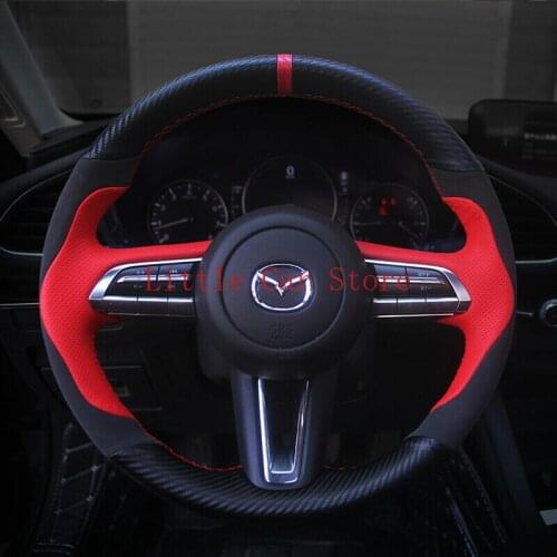 Suede Leather DIY Hand Sew Car Steering Wheel Cover For Mazda 3 Axela 2020 Car Accessories